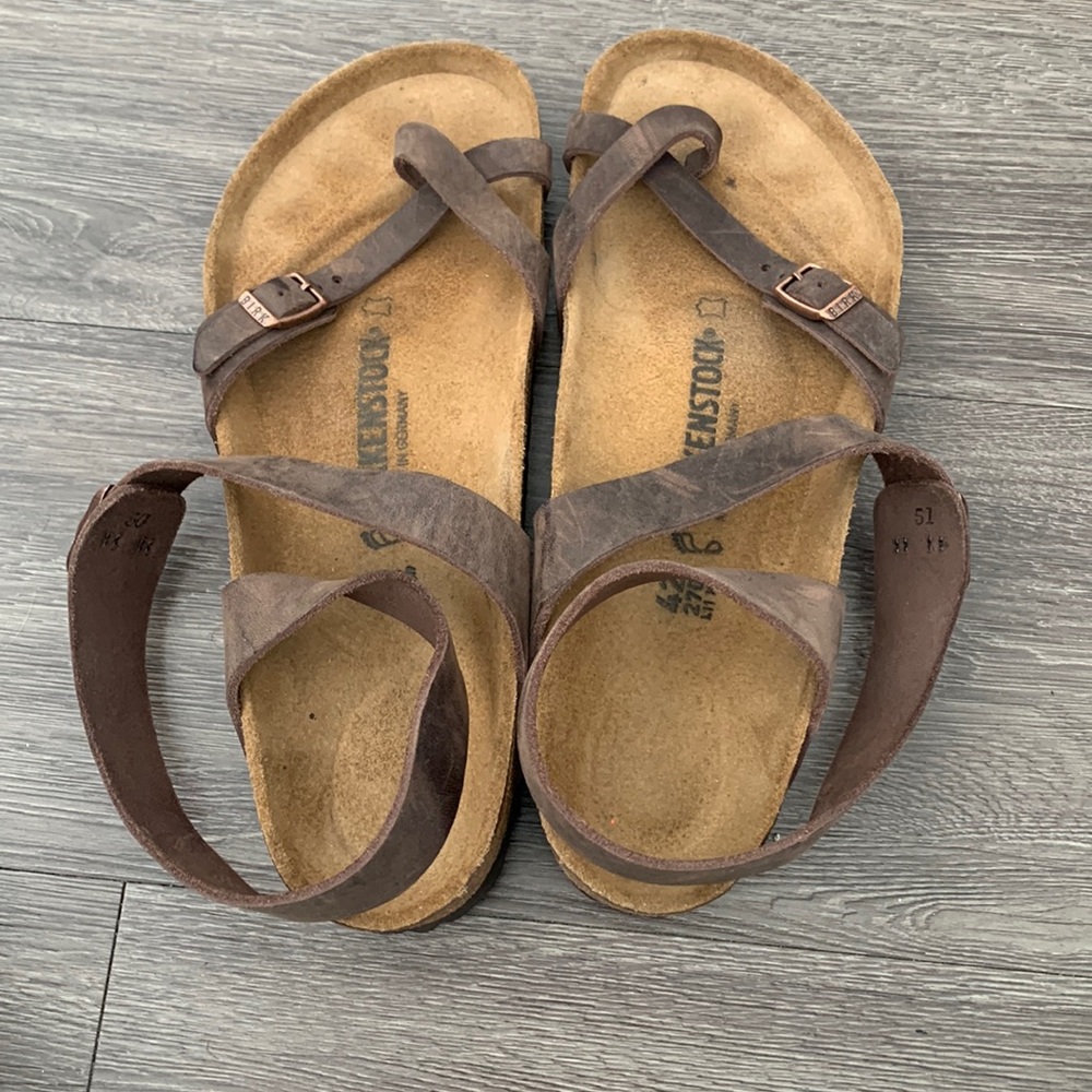 Birkenstock Brown Leather Sandals with Contoured Footbed